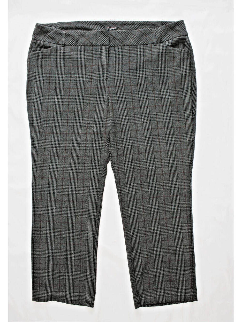 Roz & Ali Secret Agent Pants Women's 16 Brown Plaid Stretch Fabric Tummy Control